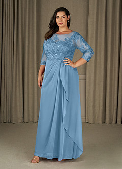 Azazie Calanthe Mother of the Bride Dresses Steel Blue A-Line Scoop Chiffon Dress image6