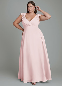 Azazie Leilani Robes de demoiselle d'honneur Robe Trapèze en Mousseline de soie Plissé Rose Pâle image6