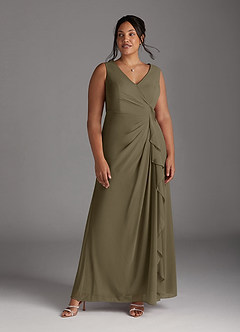 Azazie Manuella vestidos de madre de la novia Vestido de Verde Sauce de Gasa de Corte En A con Cuello en V plisado image13