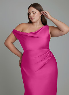 Azazie Emerson Bridesmaid Dresses Fuchsia Mermaid Off the Shoulder Stretch Satin Dress image12