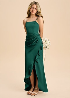 Azazie Buzzy Junior Robe Fourreau en Satin extensible Plissée émeraude image1