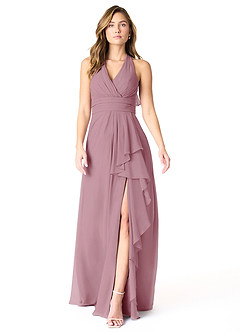 Azazie Aviv Bridesmaid Dresses Vintage Mauve A-Line Pleated Chiffon Dress image1