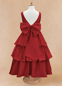 Azazie Margie Flower Girl Dresses Pomegranate A-Line Bow Stretch Satin Dress image5