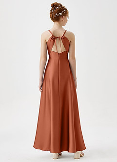 Azazie Avelina Junior Cedar Rose A-Line Pleated Stretch Satin Dress image6