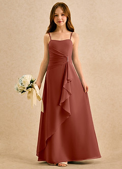 Azazie lolly Girls Formal Robe Demoiselle D'honneur Fillette Robe Trapèze en Mousseline de soie Plissée Auburn image3
