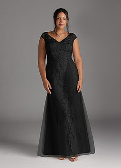 Azazie Melena Mother of the Bride Dresses Black Mermaid Lace Tulle Dress image11