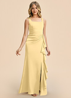 Azazie Adrienne Junior Butter Sheath Pleated Stretch Satin Dress image6