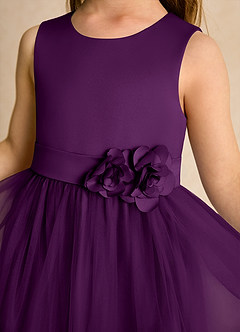 Azazie Miracle Flower Girl Dresses Grape A-Line Bow Matte Satin Dress image6