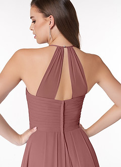 Azazie Ginger Bridesmaid Dresses Desert Rose A-Line Halter Pleated Chiffon Dress image3