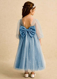 Azazie Trudy Flower Girl Dresses Steel Blue Ball-Gown Sweetheart Neckline Tulle Dress image2