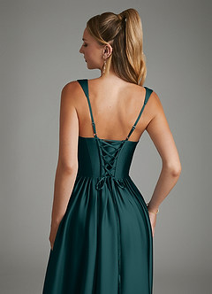 Azazie Nevaeh Bridesmaid Dresses Pine A-Line Corset Stretch Satin Dress image7