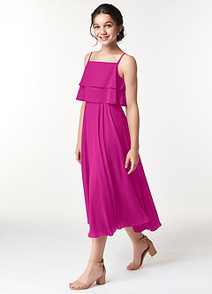Azazie Ensley Junior Abito A-Line in Chiffon Plissettato Fucsia image3