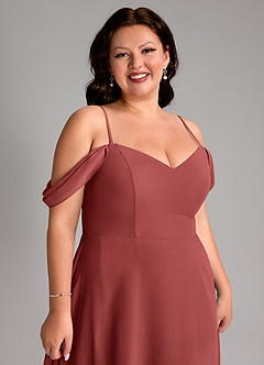 Azazie Marley Robes de demoiselle d'honneur Robe Trapèze Convertible en Mousseline de soie Épaules dénudées Terracotta image16