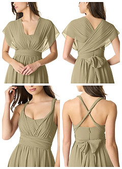 Azazie Olani Bridesmaid Dresses Moss Green A-Line Off the Shoulder Chiffon Convertible Dress image6