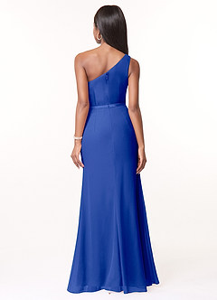 Azazie Liza Bridesmaid Dresses Royal Blue Mermaid One Shoulder Chiffon Dress image2