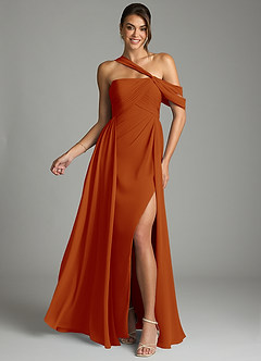 Azazie Kassandra Bridesmaid Dresses Paprika A-Line Off the Shoulder Chiffon Dress image1