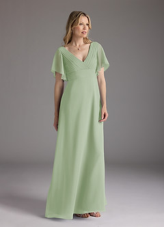 Azazie Alessa Mother of the Bride Dresses Dusty Sage A-Line V-Neck Pleated Chiffon Dress image1
