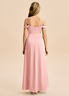 Azazie Lettie Junior Powder Pink A-Line Off the Shoulder Stretch Satin Dress image3
