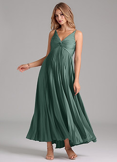 Azazie Raychelle Vestidos de damas de honor Vestido de Eucalipto de Satén Elástico de Corte en A con Plisado image3