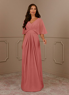 Azazie Oksana vestidos de madre de la novia Vestido de Rosa Antigua de Gasa de Corte en A con Cuello en V Plisado image2
