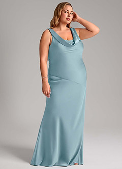 Azazie Rylina Vestidos de damas de honor Vestido de Azul Malhumorado de Satén Elástico de Corte Sirena image10