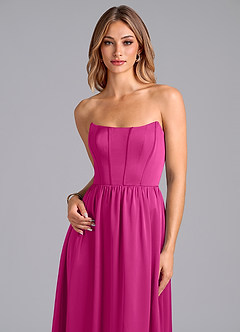 Azazie Leilana Bridesmaid Dresses Fuchsia A-Line Corset Stretch Satin Dress image6