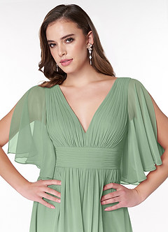 Azazie Temeka Bridesmaid Dresses Matcha A-Line Ruched Chiffon Dress image6