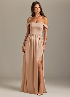 Azazie Calianna Bridesmaid Dresses English Rose A-Line Off the Shoulder Stretch Satin Convertible Dress image1