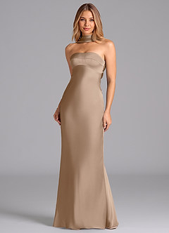 Azazie Lusinda Bridesmaid Dresses Taupe Mermaid Strapless Stretch Satin Dress image4