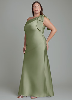 Azazie Yuanna Bridesmaid Dresses Pistachio Mermaid One Shoulder Stretch Satin Dress image12