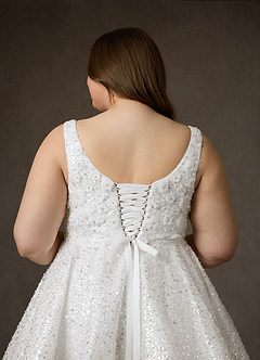 Azazie Kristi Trouwjurken Jurk van Kralen met A-Lijn met Zakken Diamant Wit image4