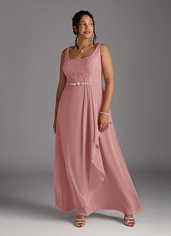 Azazie Ainsling Mother of the Bride Dresses Dusty Rose A-Line Square Neckline Lace Chiffon Dress image15
