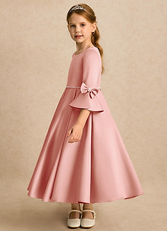 Azazie Eliza Flower Girl Dresses Rosette A-Line Pleated Matte Satin Dress image5