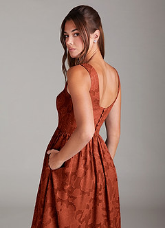 Azazie Alissa Vestidos de damas de honor Vestido de Castaño de Devorado Floral de Corte en A con Con bolsillos image2