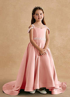 Azazie Jodi vestidos de niña de las flores Vestido de Rosetón de Satin Mate de Corte En A image4