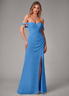 Azazie Haisley Bridesmaid Dresses Blue Jay Sheath Off the Shoulder Chiffon Convertible Dress image3