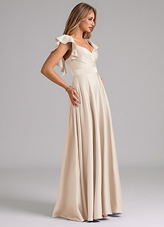 Azazie Leilani Bridesmaid Dresses White Alabaster A-Line Ruched Stretch Satin Dress image6