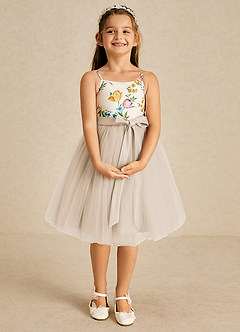 Azazie Jollie Flower Girl Dresses White Alabaster A-Line Spaghetti Strap Tulle Dress image3