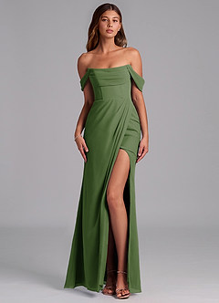 Azazie Johana Jurken voor bruidsmeisjes Converteerbaar Jurk van Chiffon met Zeemeermin Off the Shoulder Olijf image1