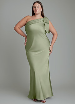Azazie Yuanna Bridesmaid Dresses Pistachio Mermaid One Shoulder Stretch Satin Dress image8