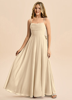 Azazie Bear Junior Champagne A-Line Pleated Chiffon Dress image4