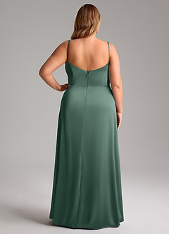 Azazie Azuree At-home Try On Dresses Dusty Sage A-Line Pleated Stretch Satin Dress image10