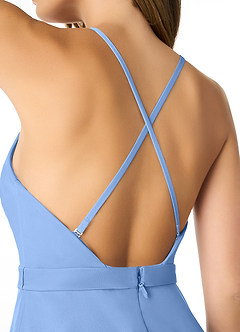 Azazie Luxy Final Sale Steel Blue A-Line Pleated Mesh Dress image5