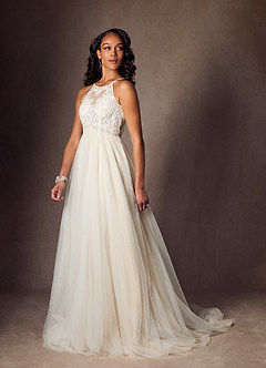 Azazie Odell Robes de mariée Robe Trapèze en Tulle Paillettes dos nu Diamant Blanc Champagne image3