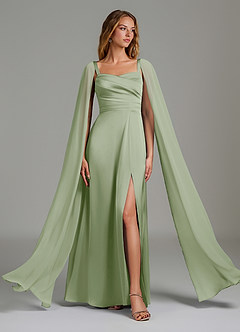 Azazie Niveah Robes de demoiselle d'honneur Robe Trapèze Convertible en Satin extensible Sans bretelles Vert Sauge image5