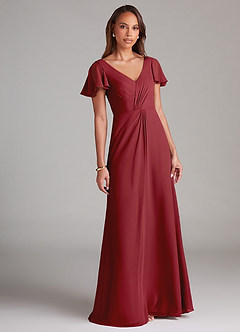 Azazie Soren Abiti da Damigella Abito A-Line in Chiffon Increspato Melograno image1
