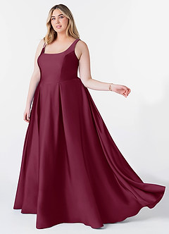 Azazie Neve Bridesmaid Dresses Mulberry Ball-Gown with Pockets Stretch Satin Dress image9