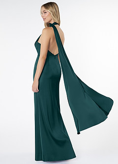 Azazie Kaylani Vestidos de damas de honor Vestido de Pino de Satén Elástico de Corte Sirena con Cuello Alto image4