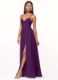 Azazie Zeya Bridesmaid Dresses Grape A-Line V-Neck Pleated Chiffon Dress image4