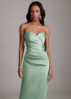 Azazie Sonora Vestidos de damas de honor Vestido de Agave de Satén Elástico de Corte Recto con Sin tirantes image5